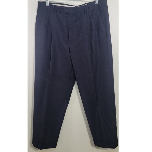 Krizia Dress Pants Mens Size 38x29 Dark Blue Cuffed Pleated Made in Italy Slacks - Picture 1 of 10